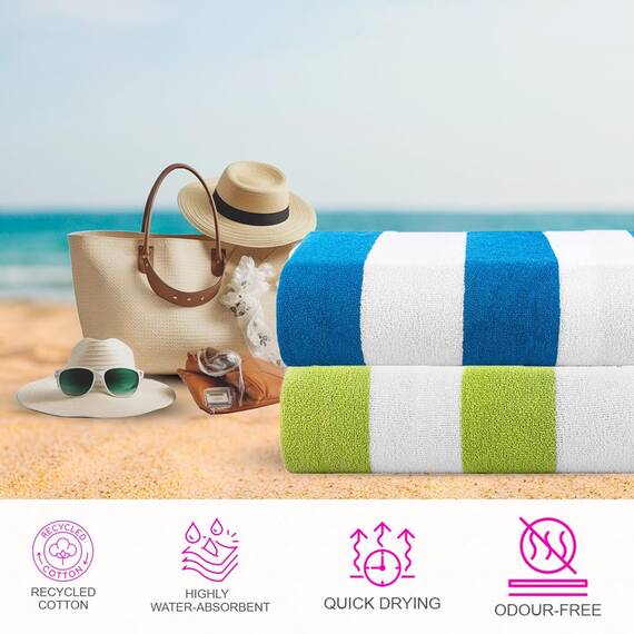 Casa Copenhagen Cabana Handtücher 4-Stück aus -Set aus Baumwolle, Türkis, Königsblau, Rosa, Grün, 75x150 cm extragroße Pooltüchern 100% Baumwolle (perfekte Sommer Geschenkset für Damen & Herren)