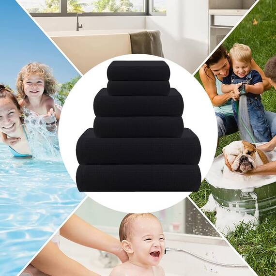 Casa Copenhagen, 6teiliges Designer Handtuch Geschenkset aus 100% ägyptischer Baumwolle –Schwarz, 600 g/m² (2Badetücher, 2Handtücher, 2Waschhandschuhe) Geschenkbox für Damen & Herren