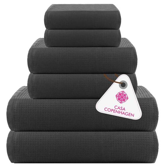 Casa Copenhagen, 6teiliges Designer Handtuch Geschenkset aus 100% ägyptischer Baumwolle –Kieferngrau, 600 g/m² (2Badetücher, 2Handtücher, 2Waschhandschuhe) Geschenkbox für Damen & Herren