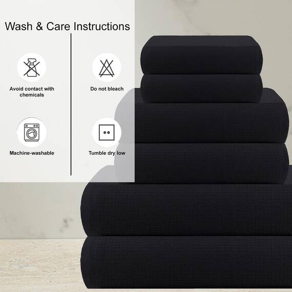 Casa Copenhagen, 6teiliges Designer Handtuch Geschenkset aus 100% ägyptischer Baumwolle –Schwarz, 600 g/m² (2Badetücher, 2Handtücher, 2Waschhandschuhe) Geschenkbox für Damen & Herren