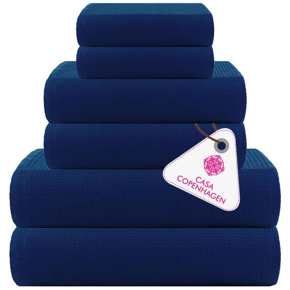 Casa Copenhagen, 6teiliges Designer Handtuch Geschenkset aus 100% ägyptischer Baumwolle –Marineblau, 600 g/m² (2Badetücher, 2Handtücher, 2Waschhandschuhe) Geschenkbox für Damen & Herren