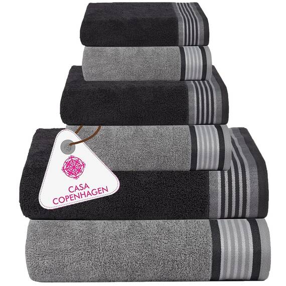 Casa Copenhagen He & She 6-teiliges Handtuchset, Kieferngrau + Grauviolett, 550 g/m²2 Badetücher, 2 Handtücher, 2 Waschlappen, Entworfen in Dänemark Aus ägyptischer Baumwolle für Bad, Küche & Dusche
