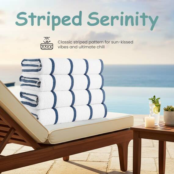 Casa Copenhagen Cabana Handtücher 4-Stück Geschenkset aus – Marineblau gestreift, 70x140 cm extragroße Pooltüchern 100% Baumwolle (perfekte Sommer Geschenkset für Damen & Herren)