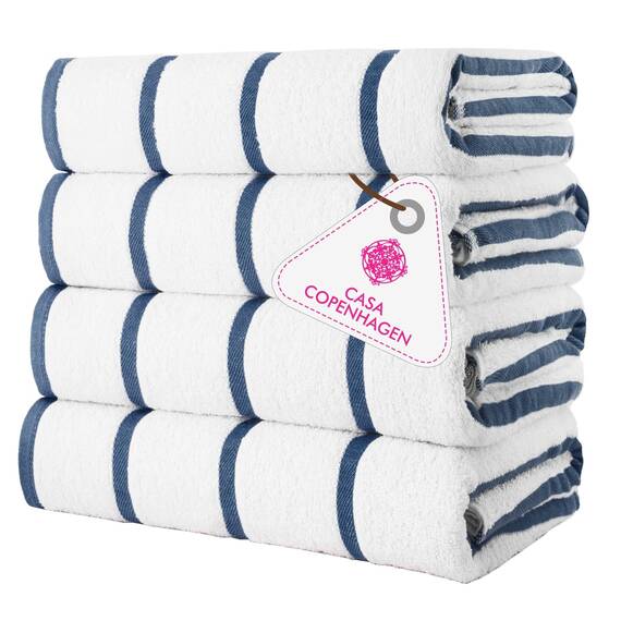 Casa Copenhagen Cabana Handtücher 4-Stück Geschenkset aus – Marineblau gestreift, 70x140 cm extragroße Pooltüchern 100% Baumwolle (perfekte Sommer Geschenkset für Damen & Herren)