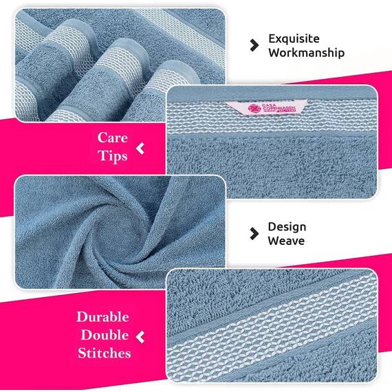 Casa Copenhagen Solitaire Handtuchset, entworfen in Dänemark, 600 g/m², Hotel & Spa, Küche & Bad, 6-teiliges Set mit 2 Badetüchern, 2 Handtüchern, 2 Waschlappen – Staubblau