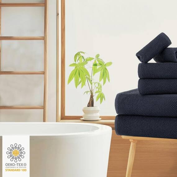 Casa Copenhagen, 6teiliges Designer Handtuch Geschenkset aus 100% ägyptischer Baumwolle Marineblau, 600 g/m² (2Badetücher, 2Handtücher, 2Waschhandschuhe) Geschenkbox für Damen & Herren