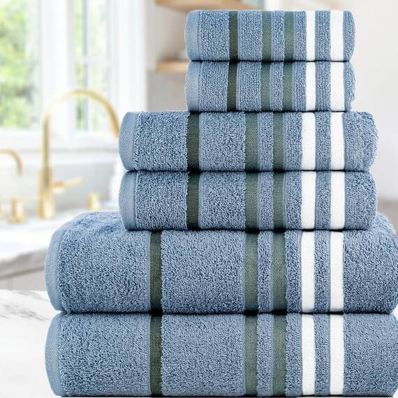 Casa Copenhagen Exotic 6-teiliges Handtuchset – Blaugrau, 525 g/m², 2 Badetücher, 2 Handtücher, 2 Waschlappen aus weicher ägyptischer Baumwolle für Badezimmer, Küche und Dusche
