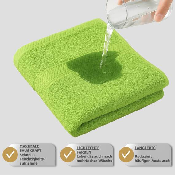 Müskaan Premium Handtuchset 6-TLG – 4 Handtücher & 2 Duschtücher aus 100% Baumwolle – Weich & saugfähig Frottee mit Aufhänger – Apfelgrün