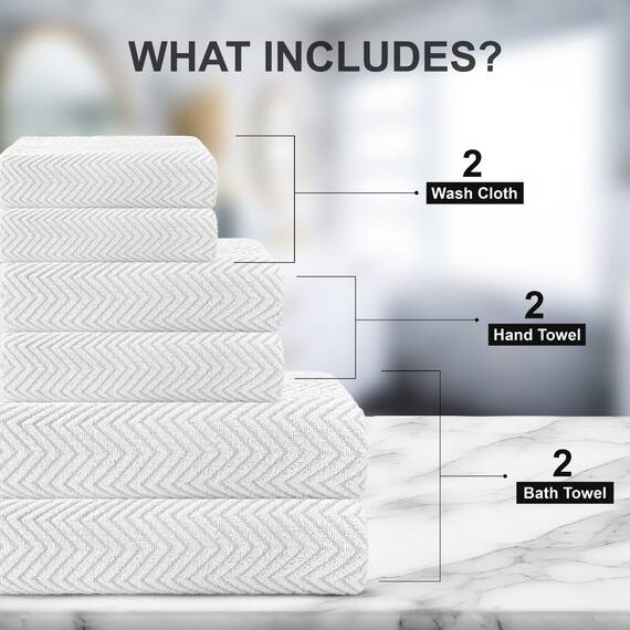 Casa Copenhagen Wave Strukturiertes 6-teiliges kleines Badetuchset - Weiß, aus 100% ägyptischer Baumwolle Kiefergrau, Badetücher für das Badezimmer (perfekte Geschenkset für Damen & Herren)