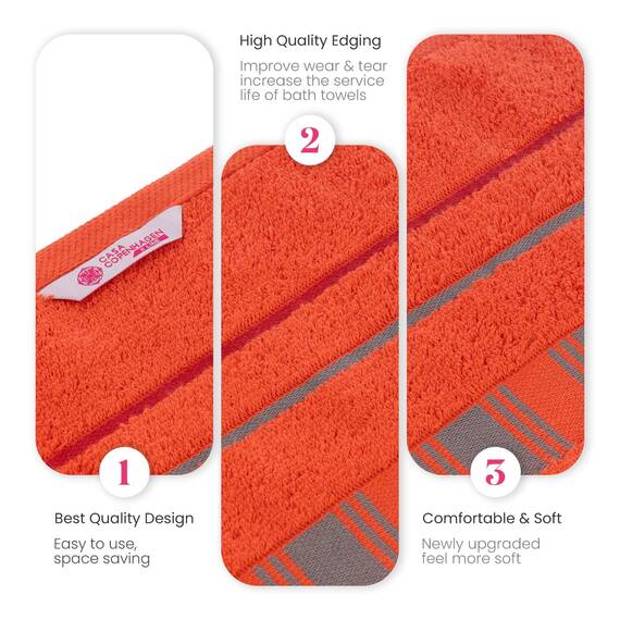 Casa Copenhagen X-line 2-teiliges XL-Designer Badetuch-Set aus 100% ägyptischer Baumwolle Grau Rot, 600 g/m², 90x180 cm Badetücher für das Badezimmer (perfekte Geschenkset für Damen & Herren)