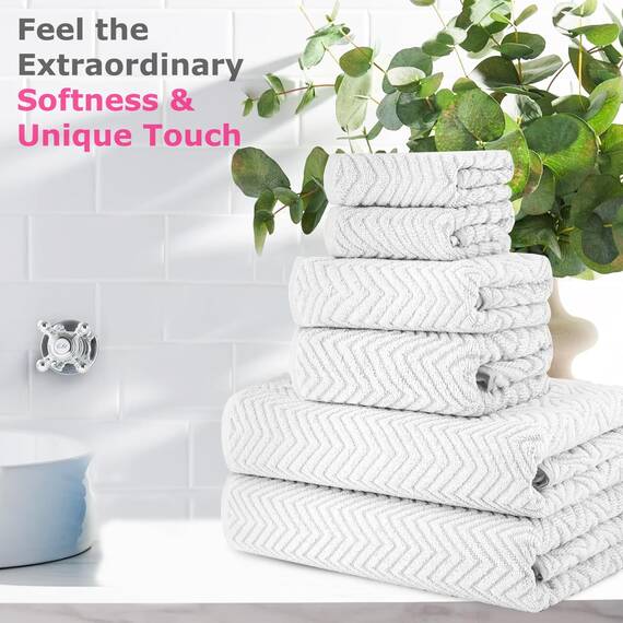 Casa Copenhagen Wave Strukturiertes 6-teiliges kleines Badetuchset - Weiß, aus 100% ägyptischer Baumwolle Kiefergrau, Badetücher für das Badezimmer (perfekte Geschenkset für Damen & Herren)