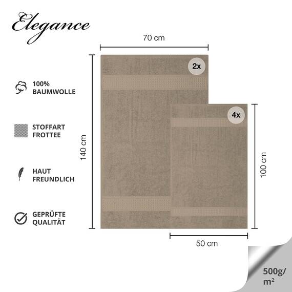 Müskaan Premium Handtuchset 6-TLG – 4 Handtücher & 2 Duschtücher aus 100% Baumwolle – Weich & saugfähig Frottee mit Aufhänger – Beige