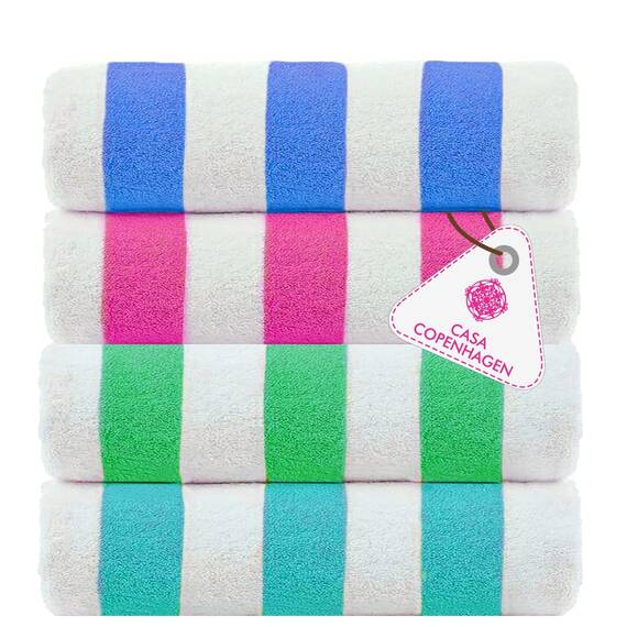 Casa Copenhagen Cabana Handtücher 4-Stück Geschenkset aus –Badetüchern – Türkis, Königsblau, Rosa, Grün, 75x150 CM extragroße Pooltüchern 100%Baumwolle (perfekte Sommer Geschenkset für Damen & Herren)