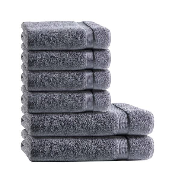 Müskaan Premium Handtuchset 6-TLG – 4 Handtücher & 2 Duschtücher aus 100% Baumwolle – Weich & saugfähig Frottee mit Aufhänger – Anthrazit