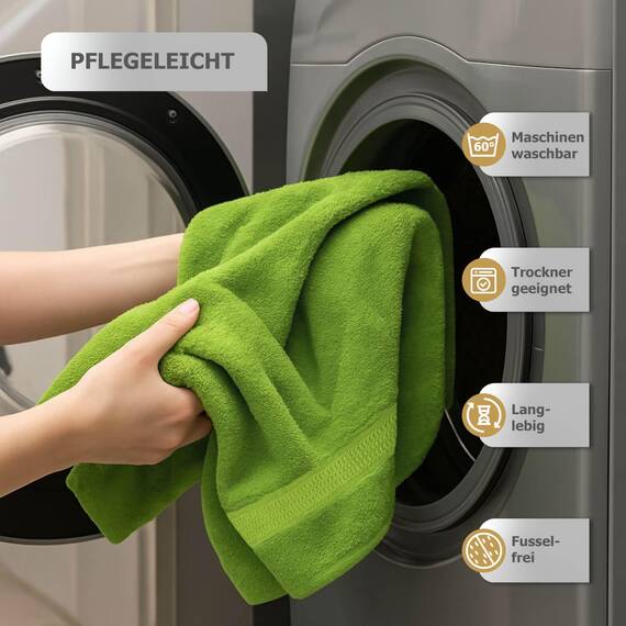 Müskaan Premium Handtuchset 6-TLG – 4 Handtücher & 2 Duschtücher aus 100% Baumwolle – Weich & saugfähig Frottee mit Aufhänger – Apfelgrün