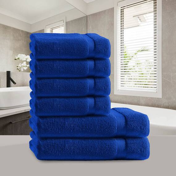 Müskaan Premium Handtuchset 6-TLG – 4 Handtücher & 2 Duschtücher aus 100% Baumwolle – Weich & saugfähig Frottee mit Aufhänger – Royalblau