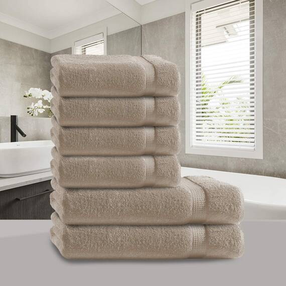 Müskaan Premium Handtuchset 6-TLG – 4 Handtücher & 2 Duschtücher aus 100% Baumwolle – Weich & saugfähig Frottee mit Aufhänger – Beige