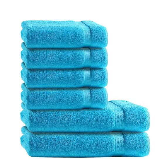 Müskaan Premium Handtuchset 6-TLG – 4 Handtücher & 2 Duschtücher aus 100% Baumwolle – Weich & saugfähig Frottee mit Aufhänger – Türkis