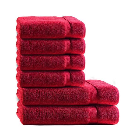 Müskaan Premium Handtuchset 6-TLG – 4 Handtücher & 2 Duschtücher aus 100% Baumwolle – Weich & saugfähig Frottee mit Aufhänger – Rot