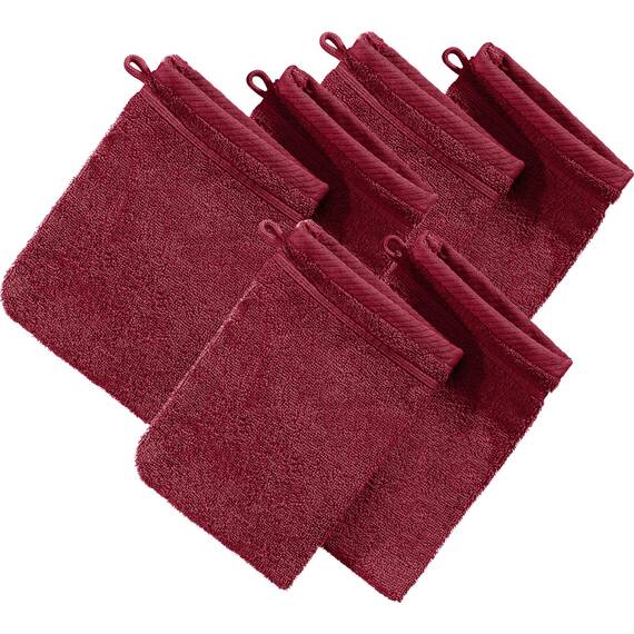 Erwin Müller Waschhandschuh Heidelberg 6er- Pack, 100% Baumwolle weinrot Größe 15x21 cm - weiche Qualität, saugstark und strapazierfähig - praktisch durch Schlaufe