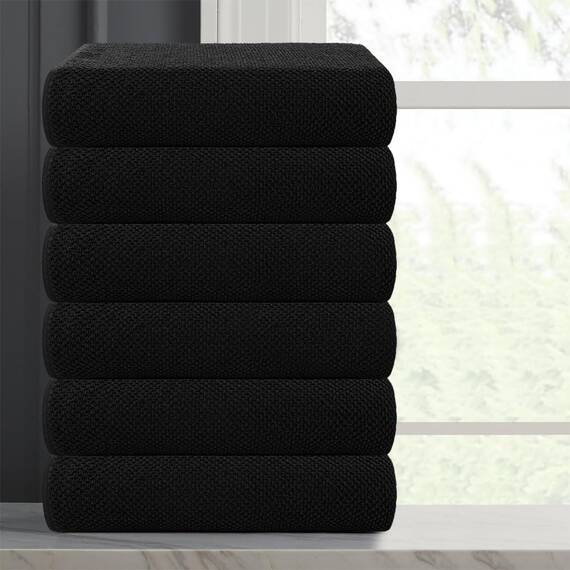 Casa Copenhagen Popcorn Strukturiertes 6-teiliges kleines Badetuchset - Schwarz, aus 100% ägyptischer Baumwolle Kiefergrau, Badetücher für das Badezimmer (perfekte Geschenkset für Damen & Herren)