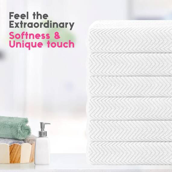 Casa Copenhagen Wave Strukturiertes 6-teiliges kleines Badetuchset - Weiß, aus 100% ägyptischer Baumwolle Kiefergrau, Badetücher für das Badezimmer (perfekte Geschenkset für Damen & Herren)