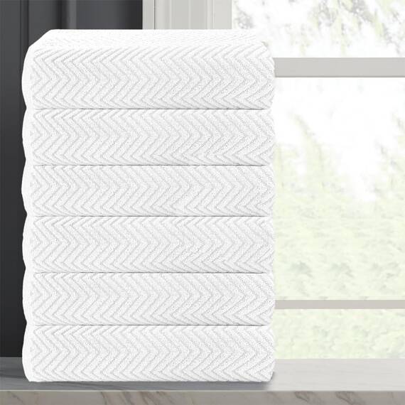Casa Copenhagen Wave Strukturiertes 6-teiliges kleines Badetuchset - Weiß, aus 100% ägyptischer Baumwolle Kiefergrau, Badetücher für das Badezimmer (perfekte Geschenkset für Damen & Herren)