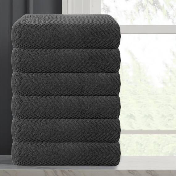 Casa Copenhagen Wave Strukturiertes 6-teiliges kleines Badetuchset - Kiefergrau, aus 100% ägyptischer Baumwolle Kiefergrau, Badetücher für das Badezimmer (perfekte Geschenkset für Damen & Herren)