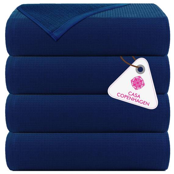 Casa Copenhagen Waffle 4-teiliges Geschenkset XL Designer Handtüchern aus 100% ägyptischer Baumwolle- Marineblau, 70x140 cm, 4Badetücher für Badezimmer (perfekte Geschenkset für Damen & Herren)