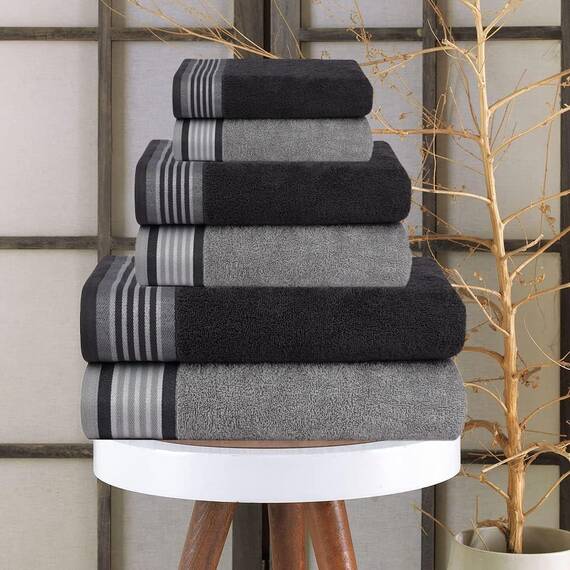 Casa Copenhagen, 6teiliges Designer Handtuch Geschenkset aus 100% ägyptischer Baumwolle –Kieferngrau + Grauviolett, 600 g/m² (2Badetücher, 2Handtücher, 2Waschhandschuhe) Geschenkbox für Damen & Herren
