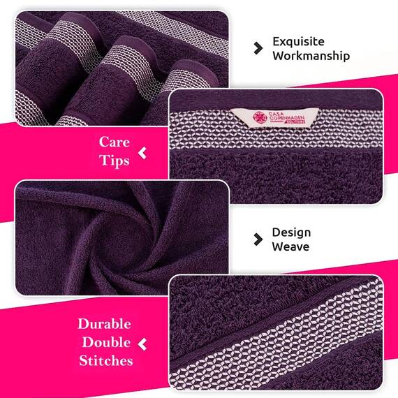 Casa Copenhagen, 6teiliges Designer Handtuch Geschenkset aus 100% ägyptischer Baumwolle – Dunkellila, 600 g/m² (2Badetücher, 2Handtücher, 2Waschhandschuhe) Geschenkbox für Damen & Herren