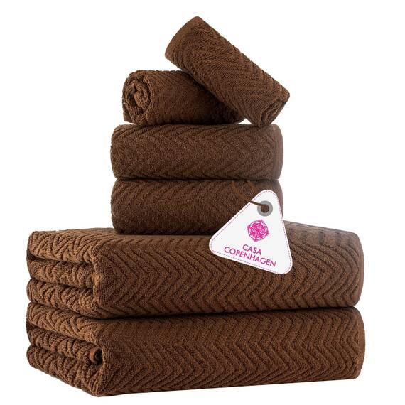 Casa Copenhagen, 6-Piece Designer Towel Gift Set made of 100% Egyptian Cotton – Toffee, 600 gsm (2 Bath Towels, 2 Hand Towels, 2 Washcloths) – Gift Box for Men & Women