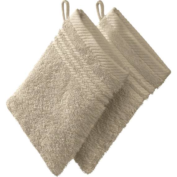 REDBEST Waschhandschuh, Waschlappen New York 2er- Pack beige Größe 15x21 cm - leichte, weiche Qualität, saugstark, sehr strapazierfähig, 100% Baumwolle