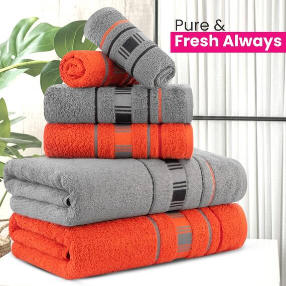 Casa Copenhagen, 6teiliges Designer Handtuch Geschenkset aus 100% ägyptischer Baumwolle –Grau Rot, 600 g/m² (2Badetücher, 2Handtücher, 2Waschhandschuhe) Geschenkbox für Damen & Herren