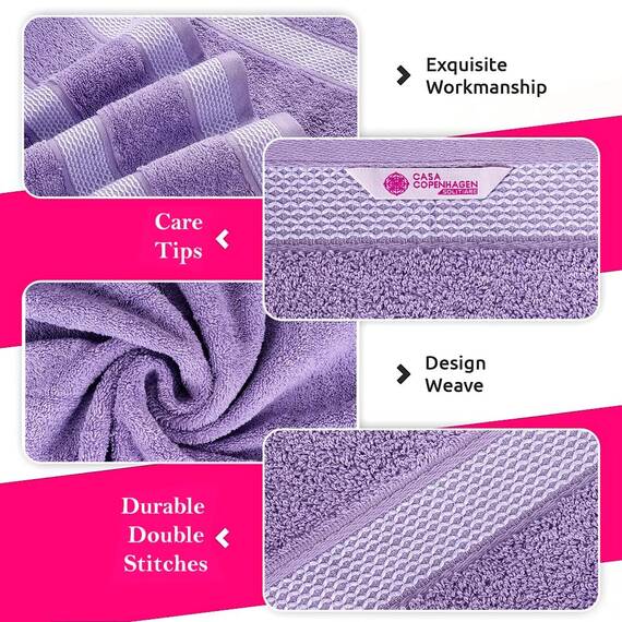 Casa Copenhagen, 6teiliges Designer Handtuch Geschenkset aus 100% ägyptischer Baumwolle – Lila-Rosa – Rosa, 600 g/m² (2Badetücher, 2Handtücher, 2Waschhandschuhe) Geschenkbox für Damen & Herren