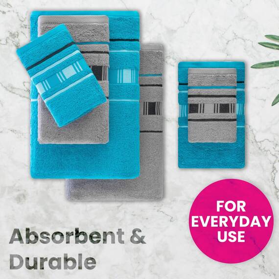 Casa Copenhagen, 6teiliges Designer Handtuch Geschenkset aus 100% ägyptischer Baumwolle –Graues Türkis, 600 g/m² (2Badetücher, 2Handtücher, 2Waschhandschuhe) Geschenkbox für Damen & Herren