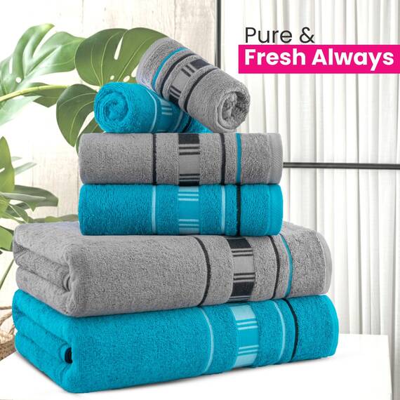 Casa Copenhagen, 6teiliges Designer Handtuch Geschenkset aus 100% ägyptischer Baumwolle –Graues Türkis, 600 g/m² (2Badetücher, 2Handtücher, 2Waschhandschuhe) Geschenkbox für Damen & Herren