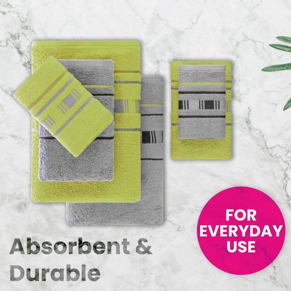 Casa Copenhagen, 6teiliges Designer Handtuch Geschenkset aus 100% ägyptischer Baumwolle –Grau Grün, 600 g/m² (2Badetücher, 2Handtücher, 2Waschhandschuhe) Geschenkbox für Damen & Herren