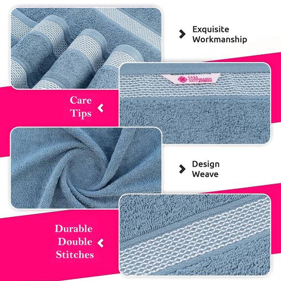 Casa Copenhagen, 6teiliges Designer Handtuch Geschenkset aus 100% ägyptischer Baumwolle –Staubiges Blau, 600 g/m² (2Badetücher, 2Handtücher, 2Waschhandschuhe) Geschenkbox für Damen & Herren