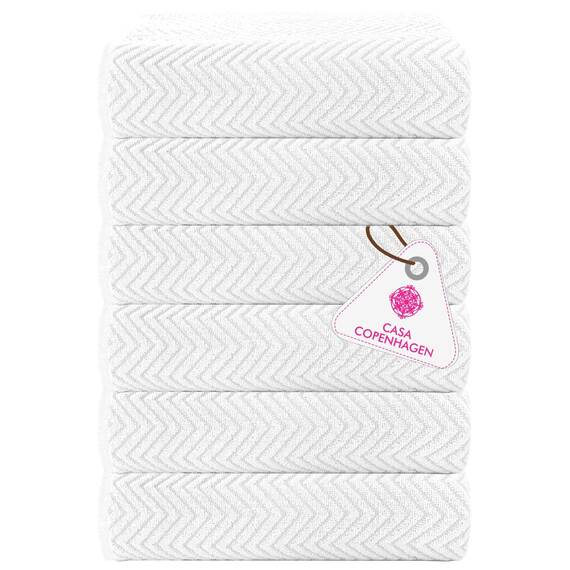 Casa Copenhagen Wave Strukturiertes 6-teiliges kleines Badetuchset - Weiß, aus 100% ägyptischer Baumwolle Kiefergrau, Badetücher für das Badezimmer (perfekte Geschenkset für Damen & Herren)