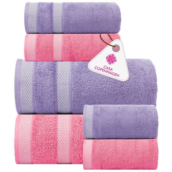 Casa Copenhagen, 6teiliges Designer Handtuch Geschenkset aus 100% ägyptischer Baumwolle – Lila-Rosa – Rosa, 600 g/m² (2Badetücher, 2Handtücher, 2Waschhandschuhe) Geschenkbox für Damen & Herren