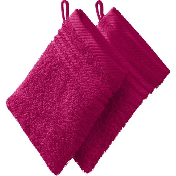 REDBEST Waschhandschuh, Waschlappen New York 2er- Pack Fuchsia Größe 15x21 cm - leichte, weiche Qualität, saugstark, sehr strapazierfähig, 100% Baumwolle