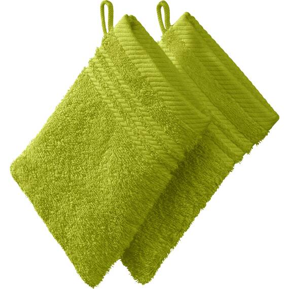 REDBEST Waschhandschuh, Waschlappen New York 2er- Pack hellgrün Größe 15x21 cm - leichte, weiche Qualität, saugstark, sehr strapazierfähig, 100% Baumwolle
