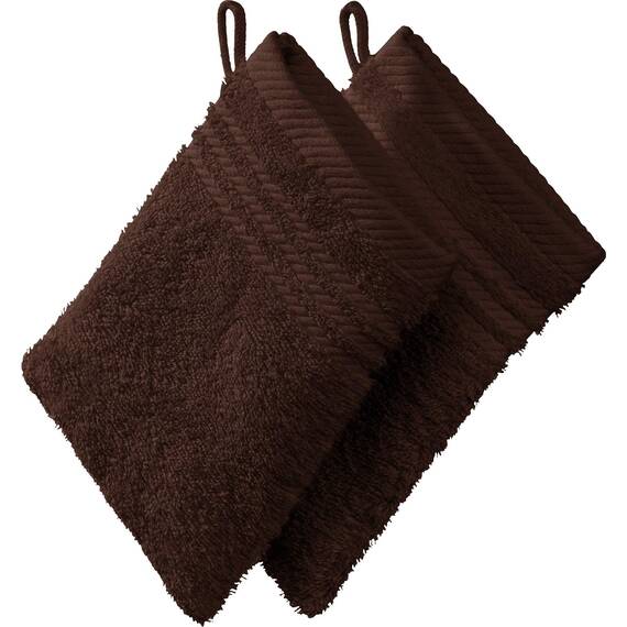 REDBEST Waschhandschuh, Waschlappen New York 2er- Pack braun Größe 15x21 cm - leichte, weiche Qualität, saugstark, sehr strapazierfähig, 100% Baumwolle