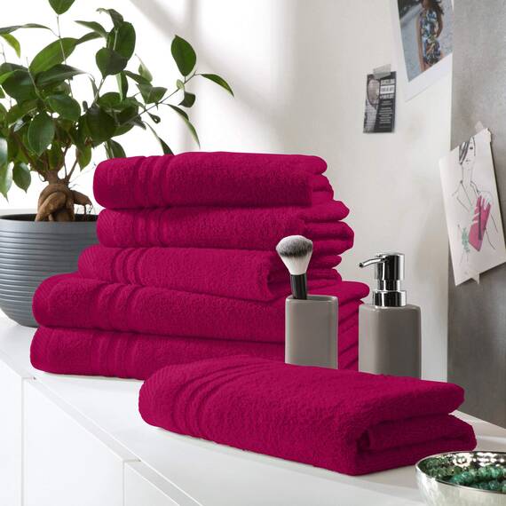 REDBEST Handtuchset, Frottierset New York 6-TLG. Fuchsia - leichte, weiche Qualität, saugstark, sehr strapazierfähig, 100% Baumwolle