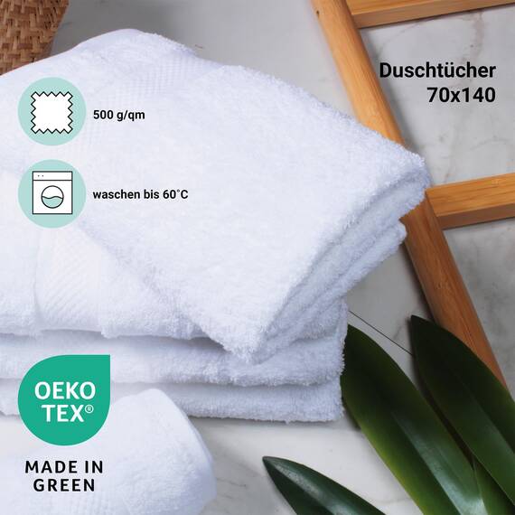 DoubleDry Große Handtücher Set 6-70 X 140cm, Flauschige Badehandtücher, Duschhandtücher aus 100% Baumwolle (Oeko-TEX MIG Certified)- 500 g/m², Große Handtücher für Bad und Dusche - Weiß