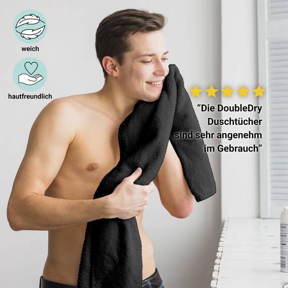 DoubleDry Große Handtücher Set 6-70 X 140cm, Flauschige Badehandtücher, Duschhandtücher aus 100% Baumwolle (Oeko-TEX MIG Certified)- 500 g/m², Große Handtücher für Bad und Dusche - Anthrazit