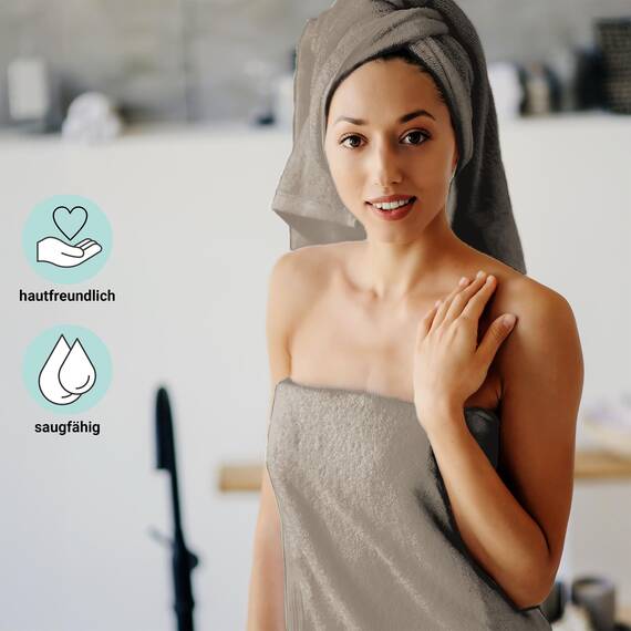 DoubleDry Handtücher Set 12-50 X 100 cm, Flauschige Badehandtücher, Duschhandtücher aus 100% Baumwolle (Oeko-TEX MIG Certified)- 500 g/m², Handtücher für Fitnessstudio, Spa & Strand (Taupe)