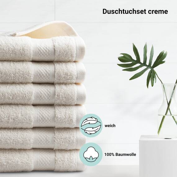 DoubleDry Große Handtücher Set 6-70 X 140cm, Flauschige Badehandtücher, Duschhandtücher aus 100% Baumwolle (Oeko-TEX MIG Certified)- 500 g/m², Große Handtücher für Bad und Dusche - Creme