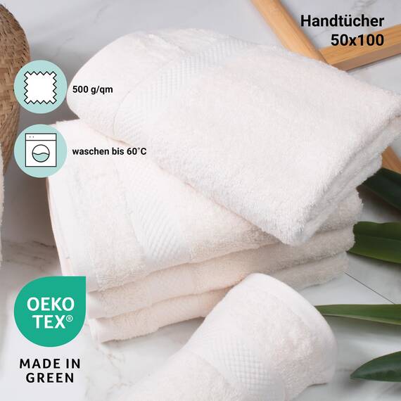 DoubleDry Handtücher Set 12-50 X 100 cm, Flauschige Badehandtücher, Duschhandtücher aus 100% Baumwolle (Oeko-TEX MIG Certified)- 500 g/m², Handtücher für Fitnessstudio, Spa & Strand (Creme)